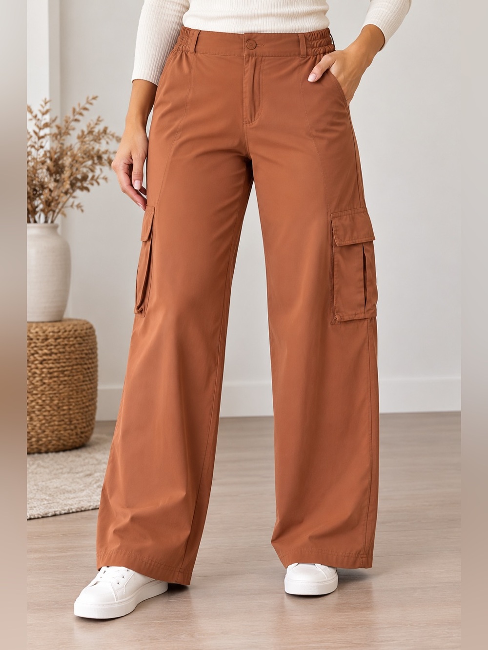 OFFLINE by Aerie Women’s M Brown Wide Leg Cargo Pants Stretch Elastic Waist